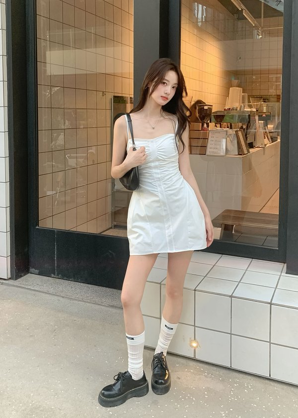 Darling Ruched Romper in White