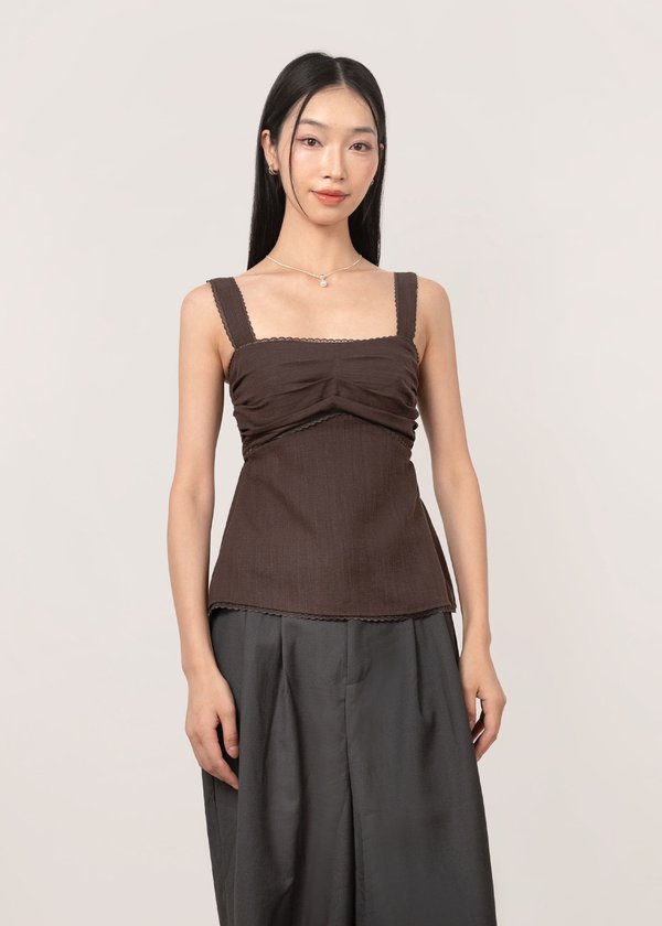 Penelope Sweetheart Top in Cocoa Brown