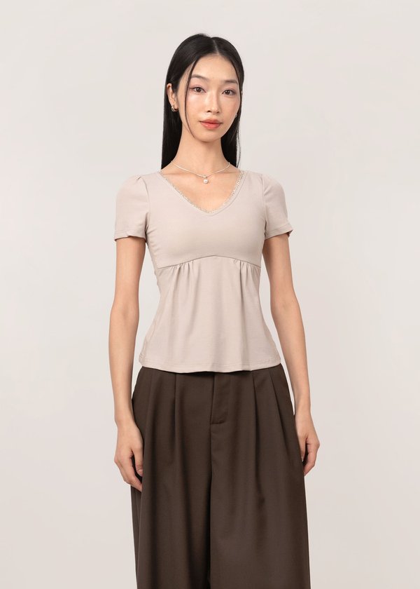 Delphine Lace Sleeve Top in Oat