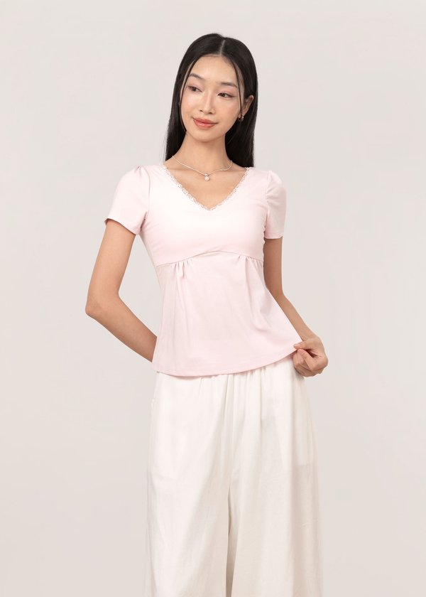 Delphine Lace Sleeve Top in Cotton Candy Pink