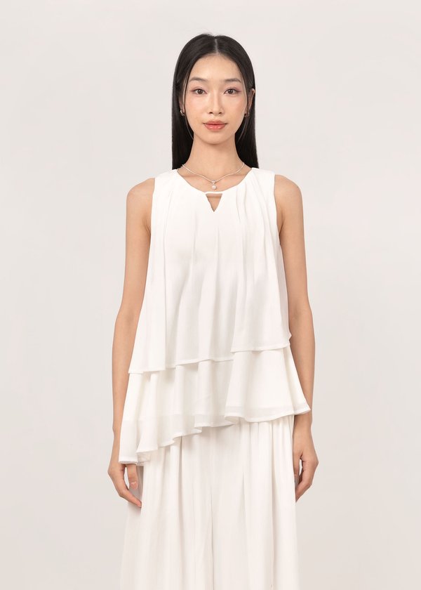 Lucienne Flowy Chiffon Top in White