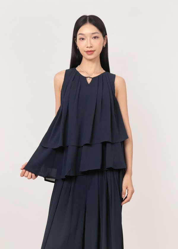Lucienne Flowy Chiffon Top in Navy