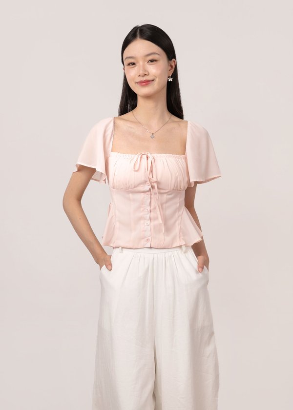 Cosette Flutter Sleeve Top in Soft Pink
