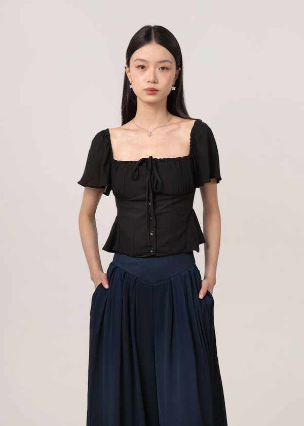 Cosette Flutter Sleeve Top in Black