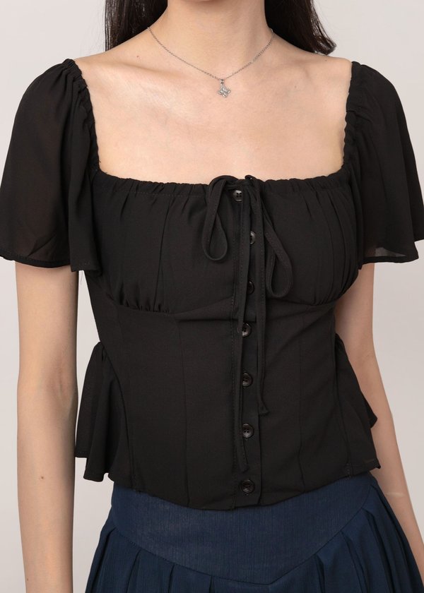 Cosette Flutter Sleeve Top in Black