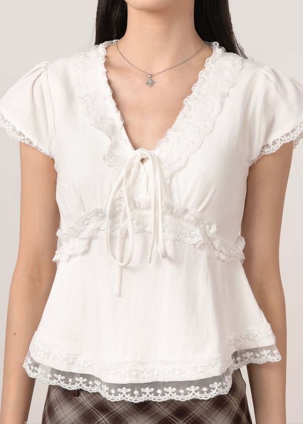 Coco Lace Ruffles Babydoll Top in White