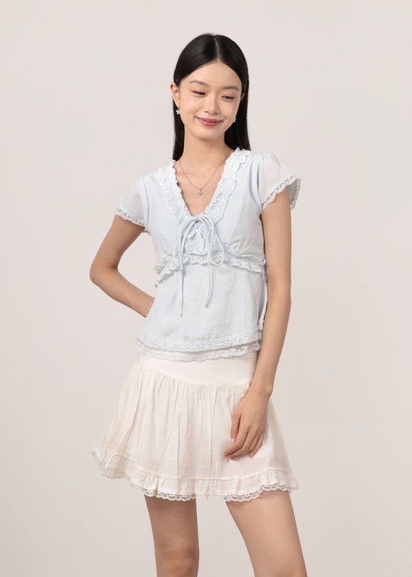 Coco Lace Ruffles Babydoll Top in Whisper Blue