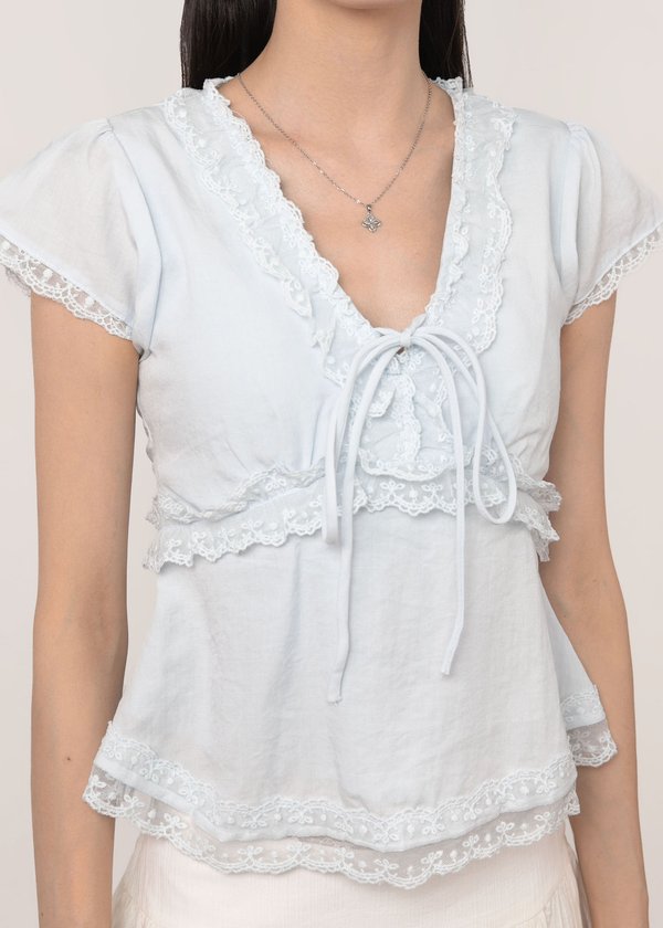 Coco Lace Ruffles Babydoll Top in Whisper Blue