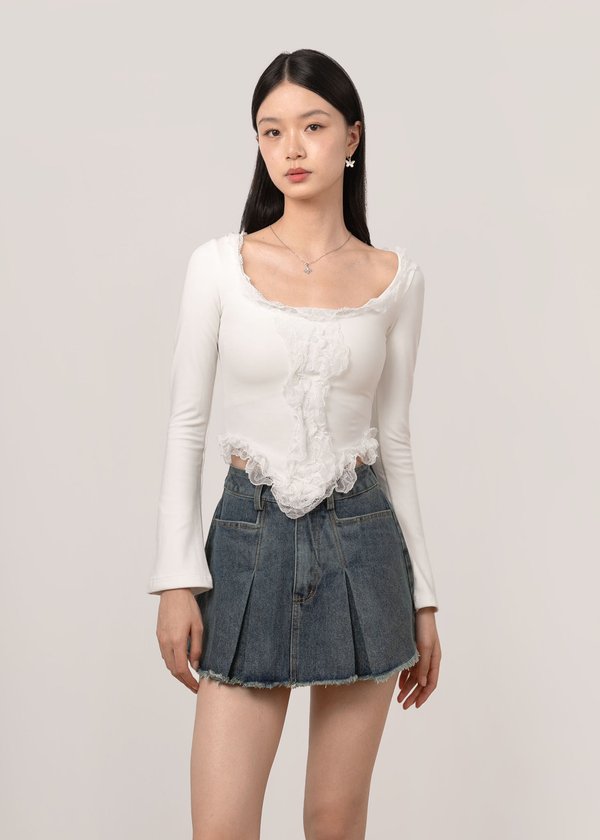 Vienna Ruffles Corset Long Sleeve Top in White *US*