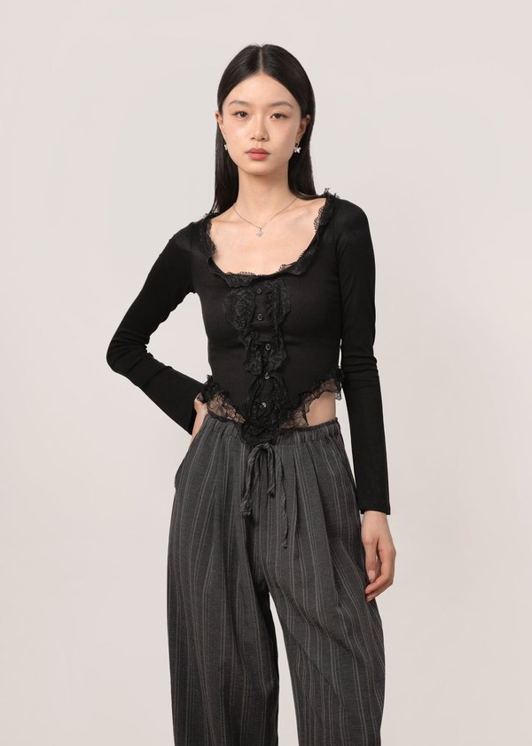 Vienna Ruffles Corset Long Sleeve Top in Black *US*