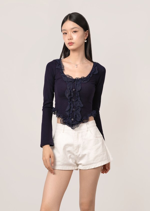 Vienna Ruffles Corset Long Sleeve Top in Midnight Navy *US*