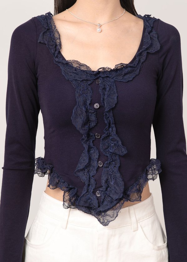 Vienna Ruffles Corset Long Sleeve Top in Midnight Navy *US*