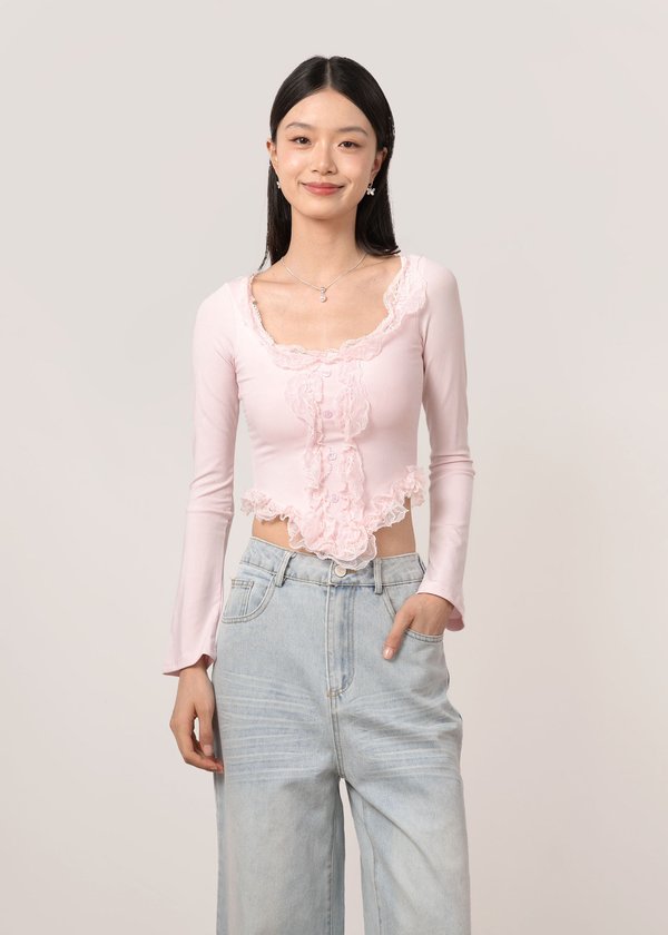 Vienna Ruffles Corset Long Sleeve Top in Cotton Candy Pink *US*