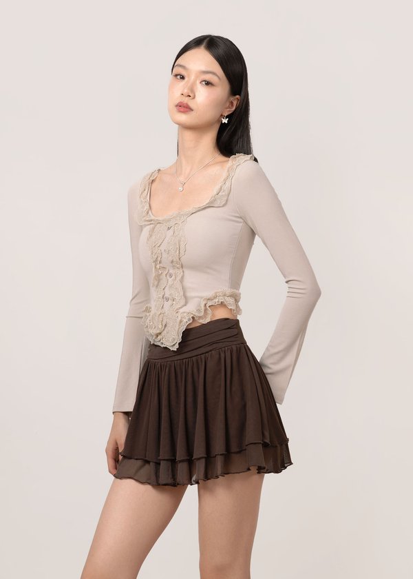 Vienna Ruffles Corset Long Sleeve Top in Oat *US*