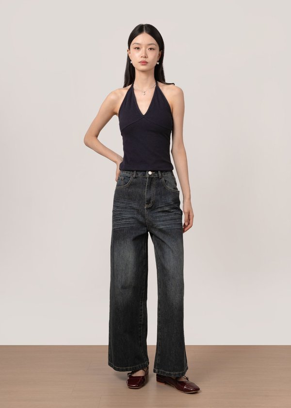 Concrete Straight Cut Denim Jeans in Dark Wash