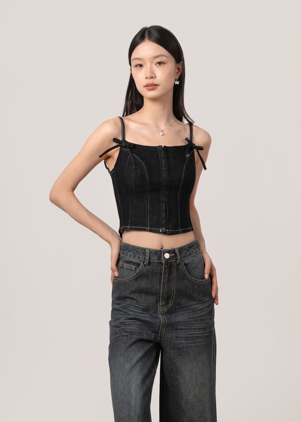 Main Character Denim Corset Top in Midnight