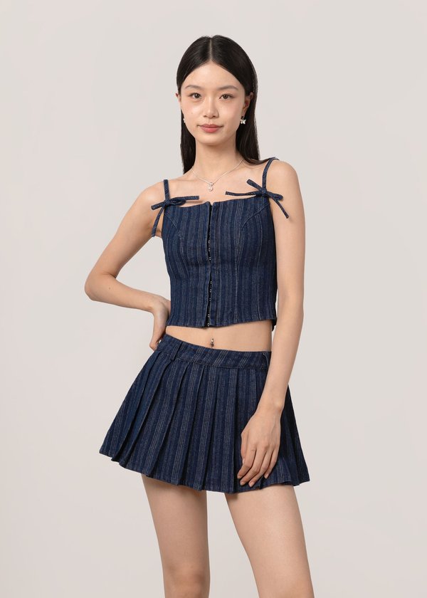 Main Character Denim Corset Top in Deep Indigo
