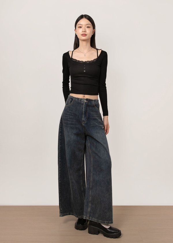 Lowkey Waistless Denim Jeans in Dark Wash