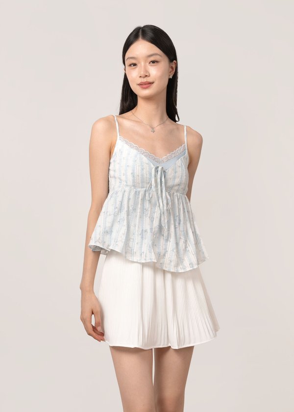 Cherry Girl Floral Babydoll Top in Whisper Blue