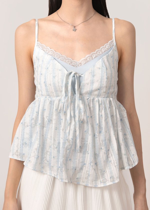 Cherry Girl Floral Babydoll Top in Whisper Blue
