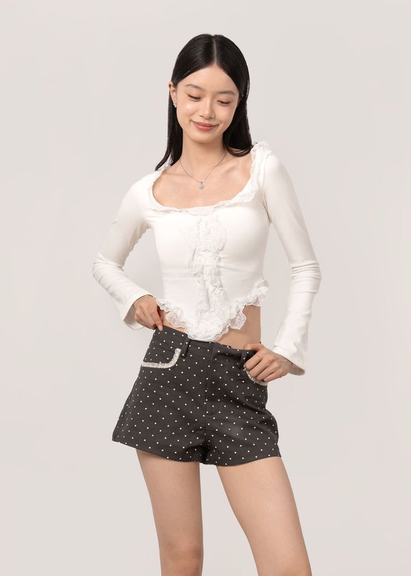 Pretty Thing Polka Dot Shorts in Charcoal Grey
