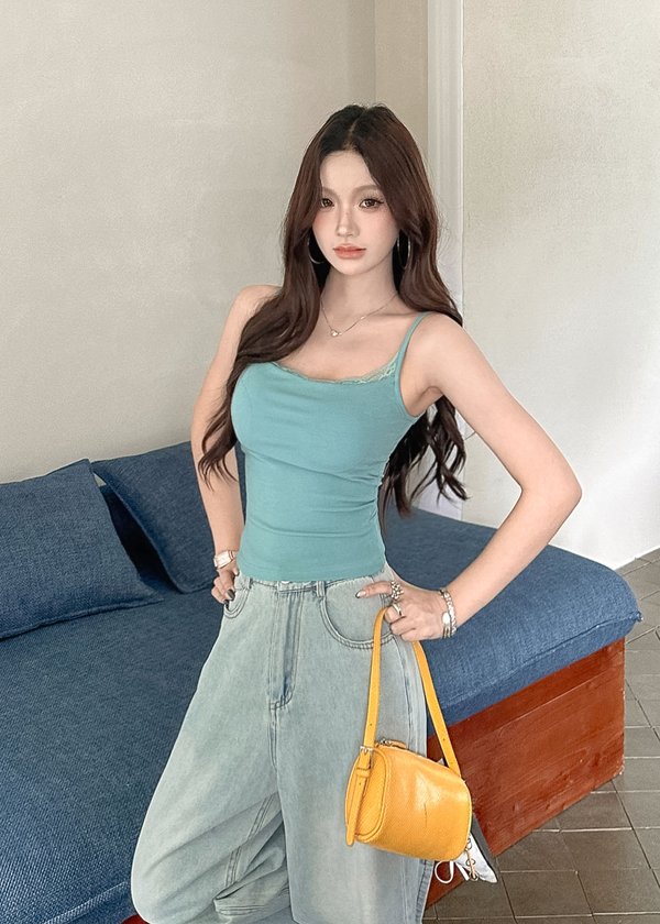Thea Lace Cami Top in Muted Teal