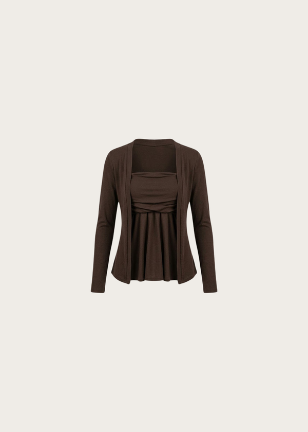Elora Duo Peplum Top & Cardi Set in Mocha Brown *US*