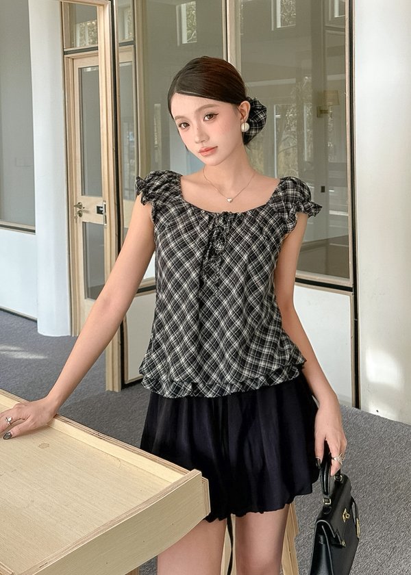 Checks Fling Top in Smoked Charcoal