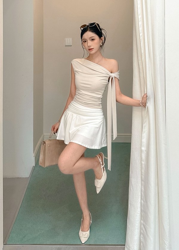 Nyla Foldover Ruched Skorts in White *US*