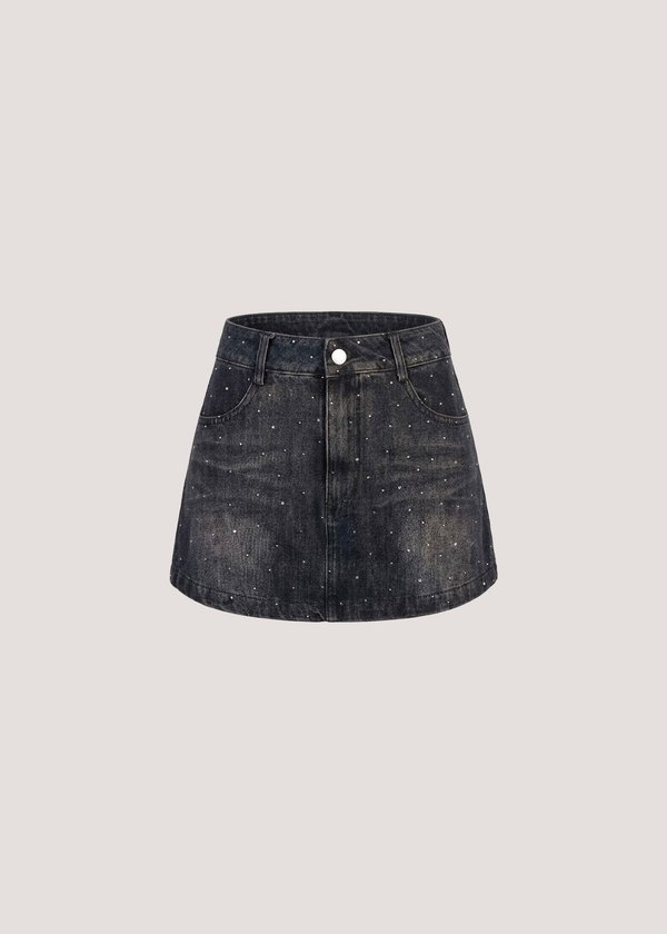 Chrome Denim Skorts in Rhinestone Dark Wash