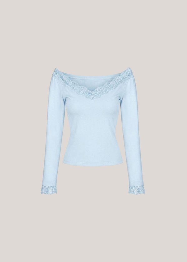 Fleur Off Shoulder Lace Top in Arctic Blue