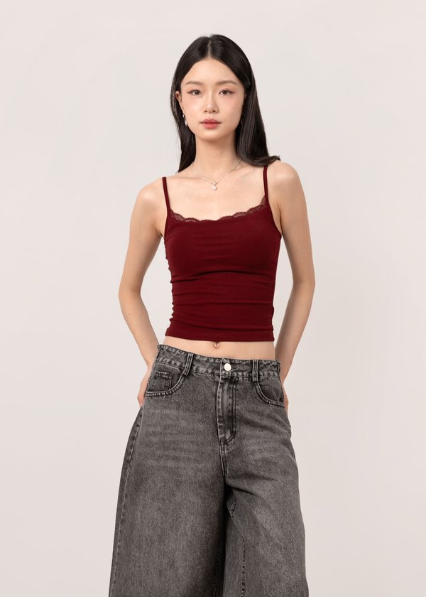 Thea Lace Cami Top in Wine Red