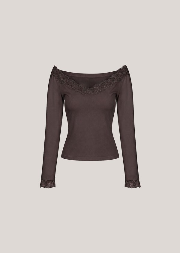 Fleur Off Shoulder Lace Top in Gun Metal