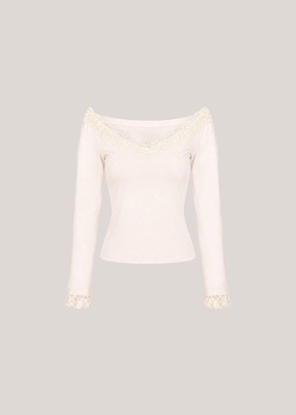 Fleur Off Shoulder Lace Top in Vanilla