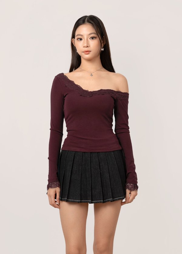Fleur Off Shoulder Lace Top in Plum Wine