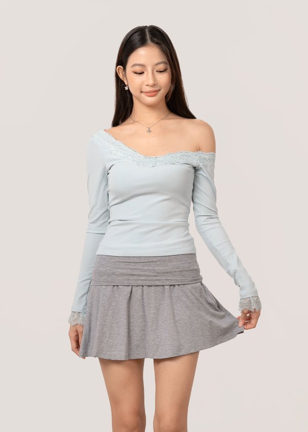 Fleur Off Shoulder Lace Top in Arctic Blue