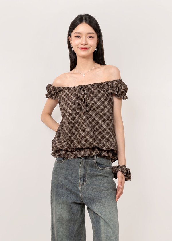 Checks Fling Top in Mocha Taupe