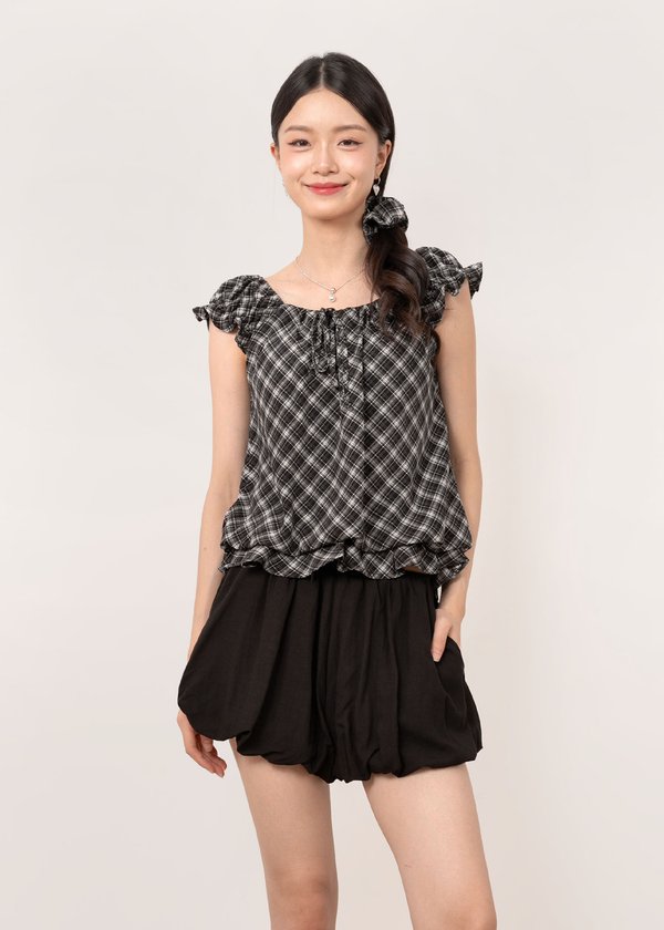 Checks Fling Top in Smoked Charcoal