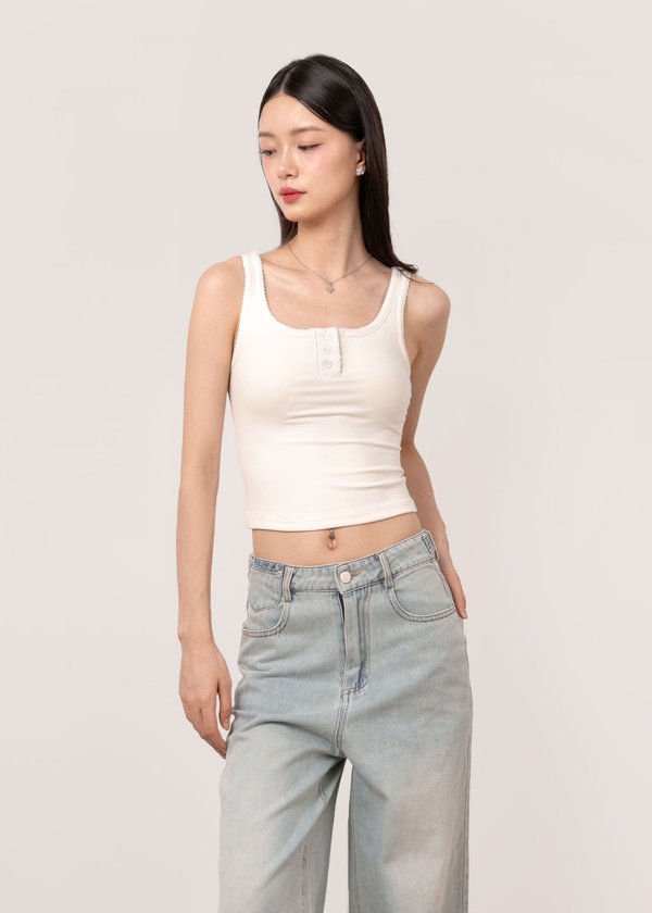 Frilly Lace Tank Top in Off White