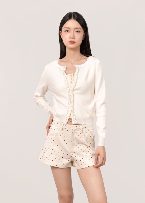 Romy Ruffles Cardigan in White