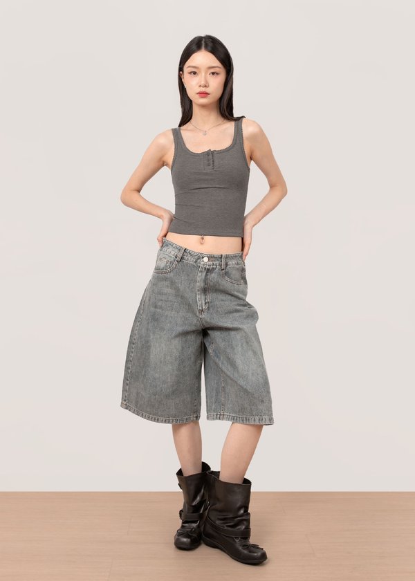 Frilly Lace Tank Top in Pepper Grey