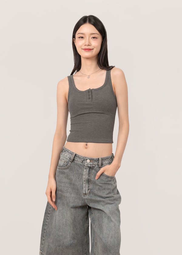 Frilly Lace Tank Top in Pepper Grey