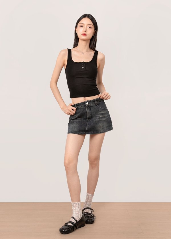Chrome Denim Skorts in Dark Wash