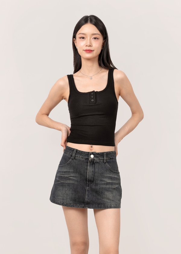 Frilly Lace Tank Top in Black