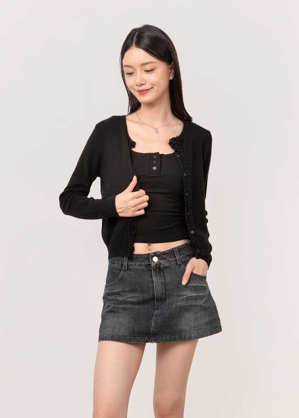 Romy Ruffles Cardigan in Black