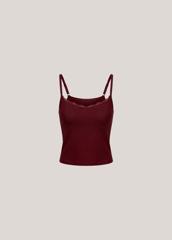 Thea Lace Cami Top in Wine Red