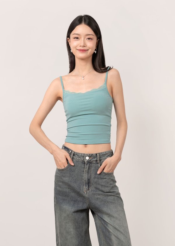 Thea Lace Cami Top in Muted Teal
