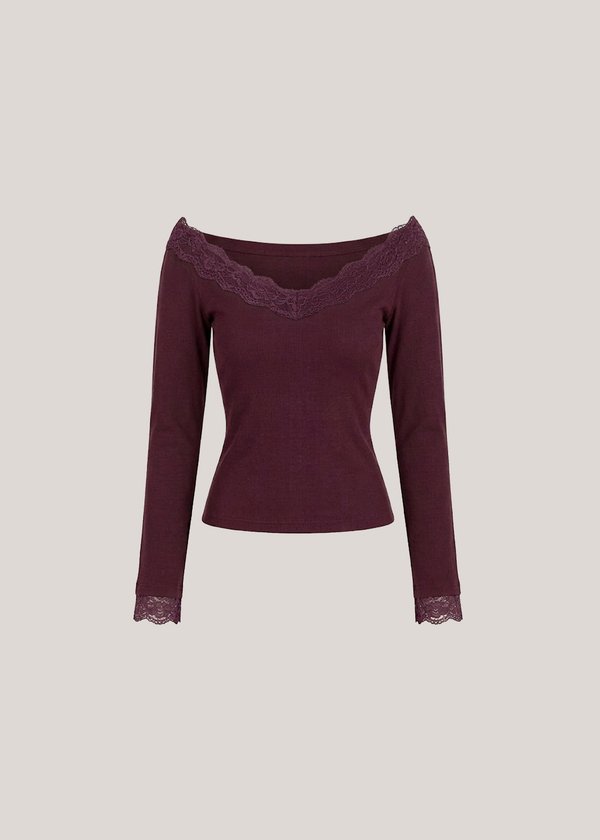 Fleur Off Shoulder Lace Top in Plum Wine