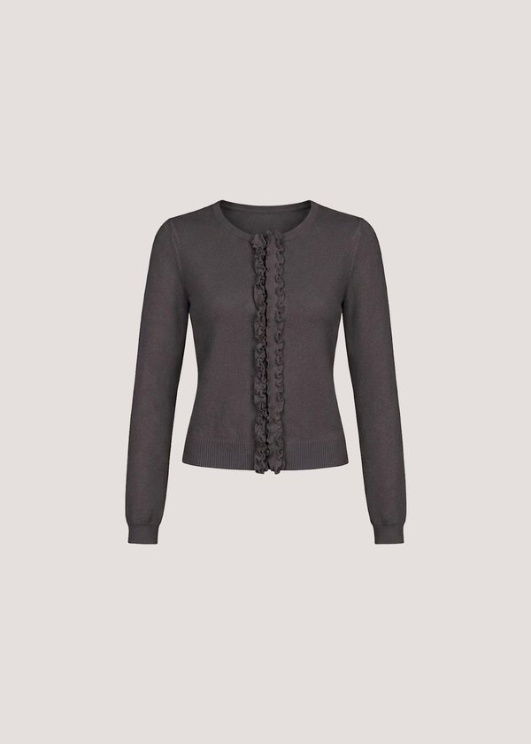 Romy Ruffles Cardigan in Charcoal Grey