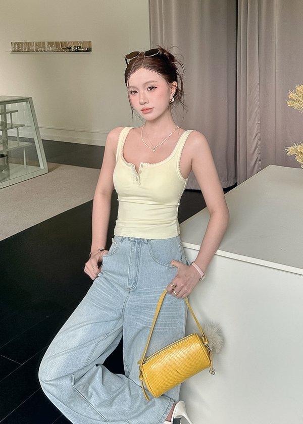 Frilly Lace Tank Top in Soft Yellow